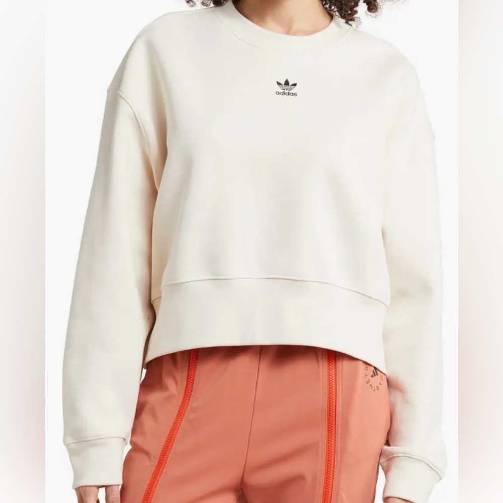 Adidas Women's Cream Cropped Crew Sweatshirt